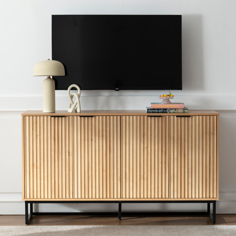 Elegant Fluted Cabinet Set For Living And Dining Rooms With Adjustable Shelves., Oak