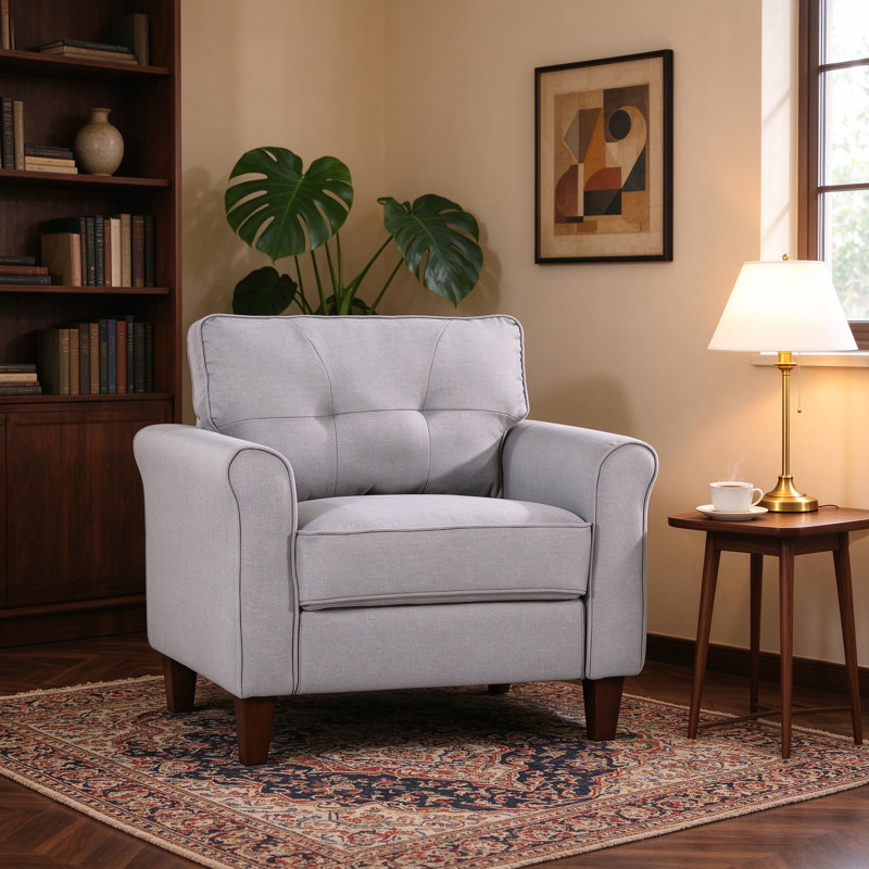 Fauteuil d'appoint rembourré pour petits espaces, capitonné et gris clair clair, Gris clair