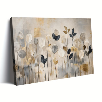 Impression sur toile abstraite texturée à motif de feuille d'or, impression sur toile beige neutre pour décor de chambre à coucher