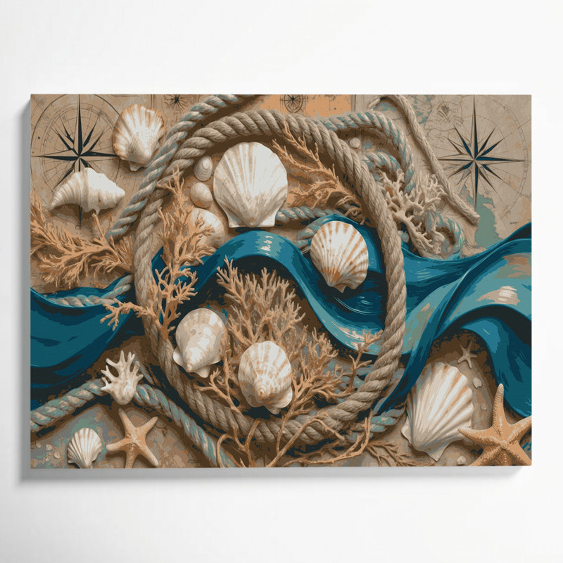 "Nautical Coastal Elements", art mural sur toile grise, H 11 po x l 14 po