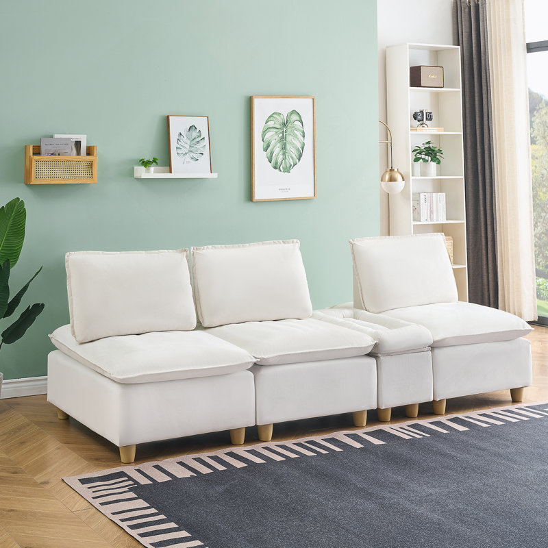 Minimalist Three-Seater Flannel Sofa With Storage And Adjustable Backrest For Living Rooms And Balconies