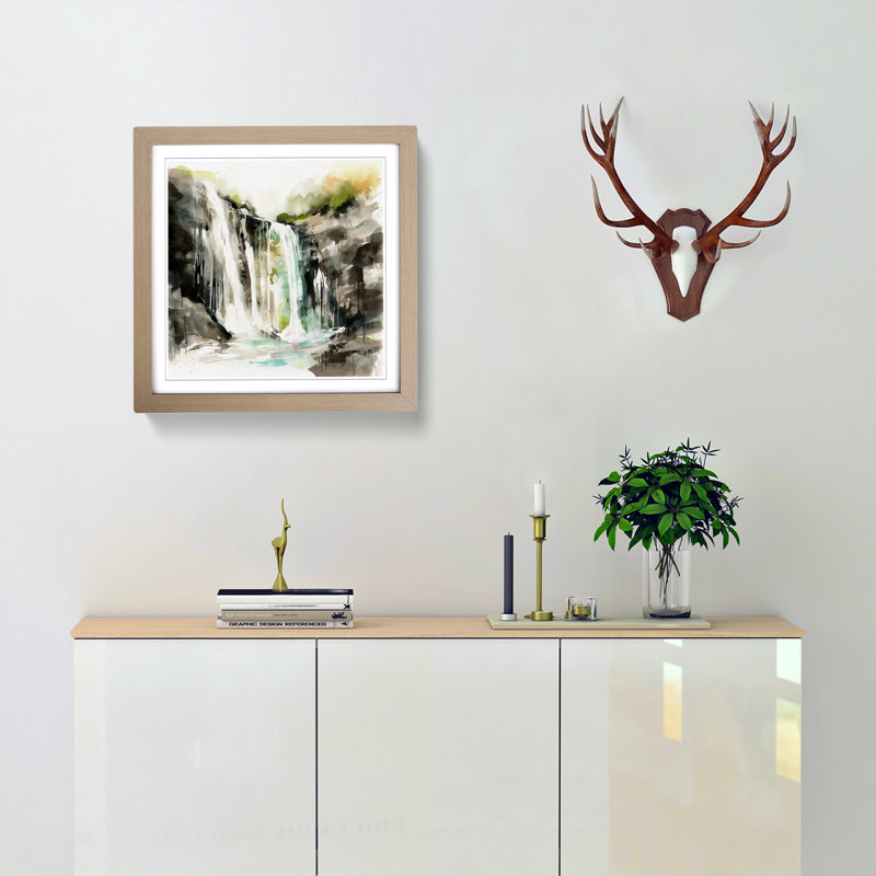 Waterfall Gestural Art No.2 - Single Picture Frame Print on Wood, Oak