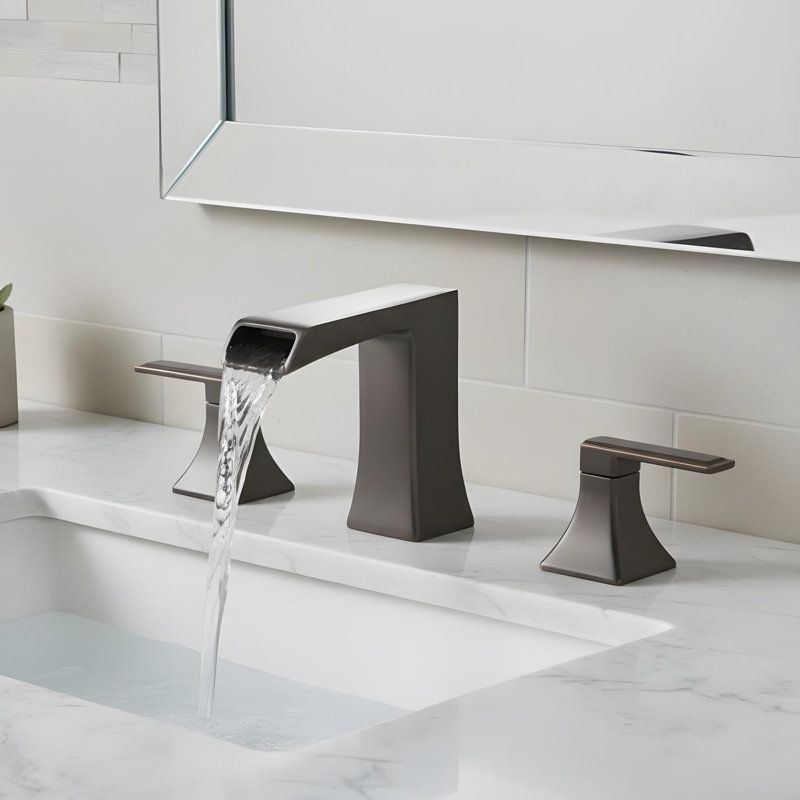 Bathroom Sink Faucet with Pop-Up Drain and Double Lever Handle, Oil Rubbed Bronze