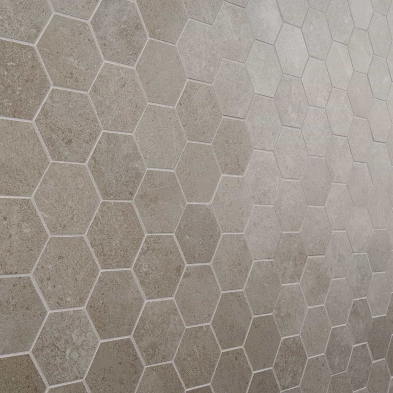 New Rock Fumo Gray 3" Hex Matte Porcelain Mosiac, Tortora Beige