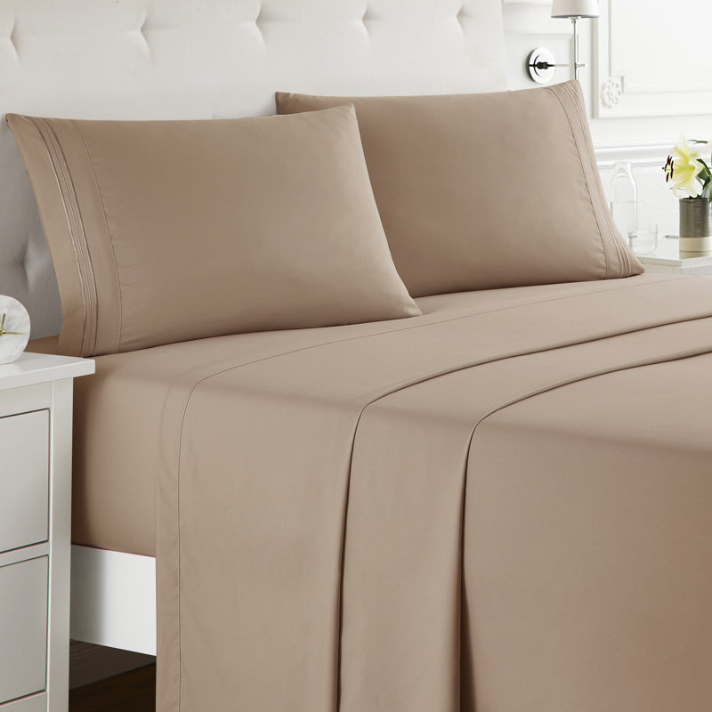  Ensemble de draps double brossé de luxe pour hôtel avec draps et taies d'oreiller très doux, Sable taupe, Très grand