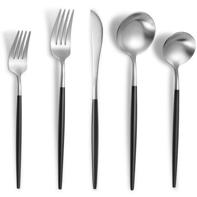 Ensemble de couverts 20 pièces en acier inoxydable noir mat pour 4, ensemble de couverts modernes brossés avec finition satinée, comprenant couteaux, fourchettes et cuillères, va au lave-vaisselle