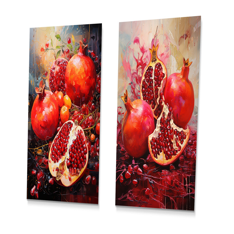 «Crimson Cosmos Pomegranate Fruit», ensemble de 2 reproductions d'art mural en métal, H 28 po x l 24 po