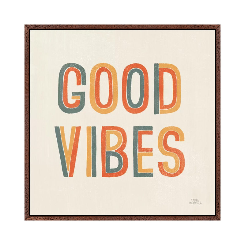 Retro Words I by Laura Marshall - Print on Canvas, Classic Brown Wood Framed, 66.04cm H x 66.04cm W x 3.81cm D