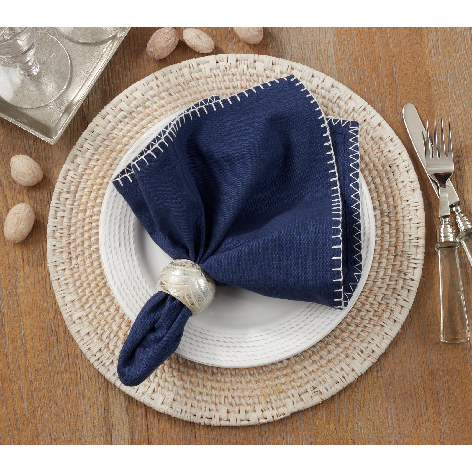 Ivara Reversible Cotton Napkin, Navy Blue