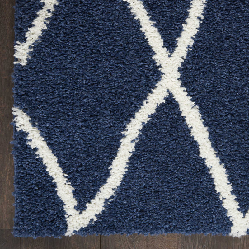 Tapis bleu marine à poils longs Dusty, Rectangle 5 pi x 7 pi