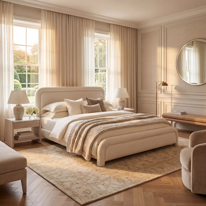 Garrity Chenille Bed, Cream, Queen
