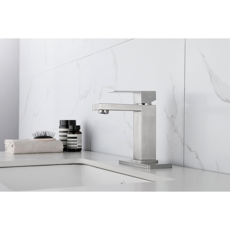 Waterfall Spout Bathroom Faucet, Single Handle Stainless Steel Vanity Sink Tap In Brushed Nickel, Materials For Durability, To Corrosion And Fingerprints, Silent Splash- Water Flow Performance Nickel