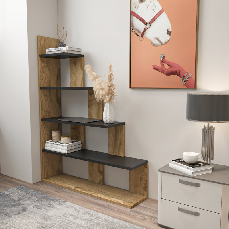 Echo 120cm H x 90cm W Step Bookcase, Oak/Black