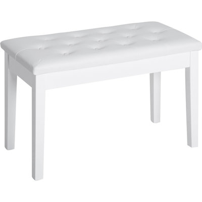 Fauteuil de piano blanc avec revêtement en similicuir et banc stable en bois blanc avec coussin de soutien pour jouer en duo