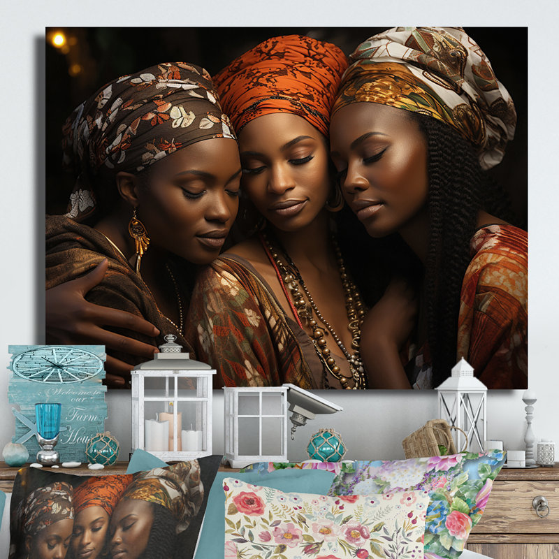 World Cultures Sœurs I - impression d'art en métal afro-américaine, H 16 po x l 32 po