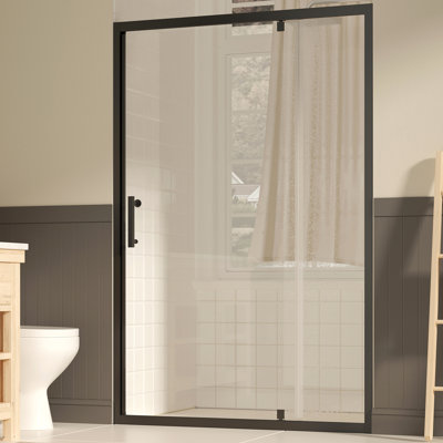 47 - 49 "H 72" H porte de douche pivotante, verre trempé 1/4 "6Mm, revêtement Nano facile à nettoyer, installation réversible, noir mat pour la décoration de salle de bain américaine moderne très large, verre transparent avec film,