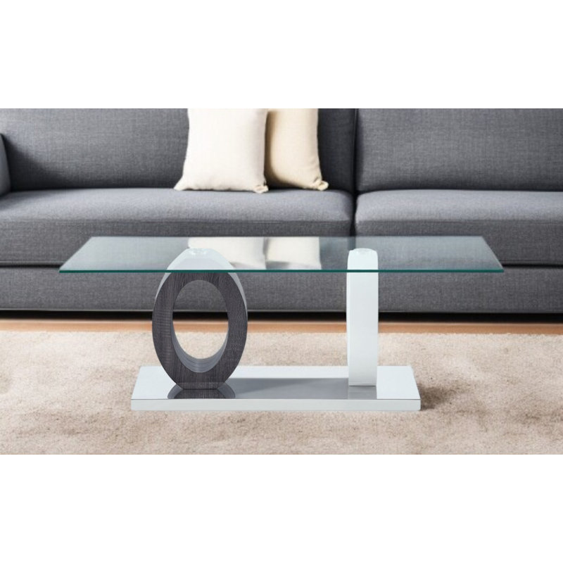 Table basse 47 "en verre transparent et blanc et gris