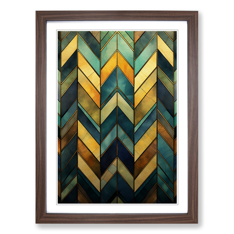 Chevrons Nouveau - Single Picture Frame Print on Wood, Walnut Framed, 64cm H x 46cm W x 2cm D