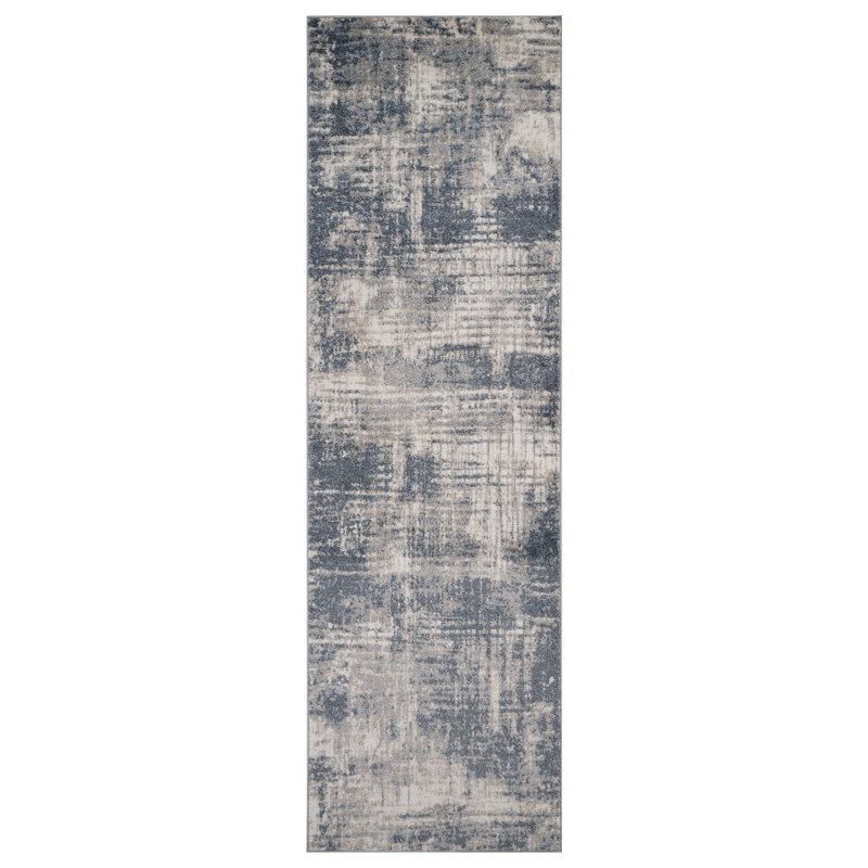 Mackensy Abstract Blue Power-Loom Area Rug, Runner 2'7" x 9'
