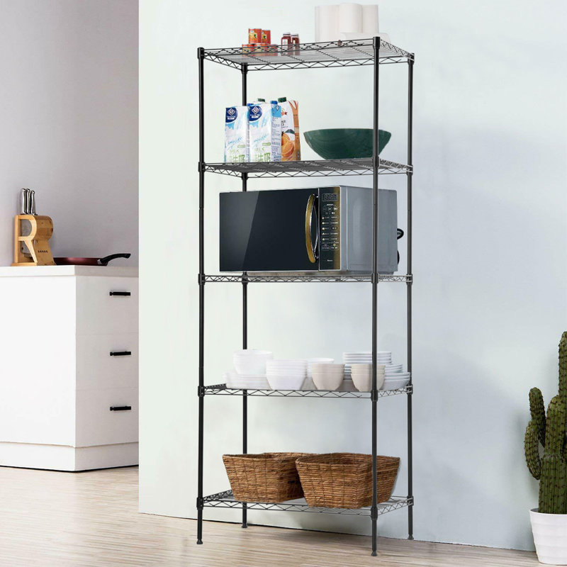 Mullenix Adjustable Wire Shelving Storage Rack for Kitchen, Commercial Spaces and Small Garages, Matte Black