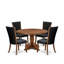 Ensemble de 5 pièces pour 4 personnes comprenant une table ronde avec piédestal et 4 chaises rembourrées en tissu de lin noir, noyer antique-1664547454