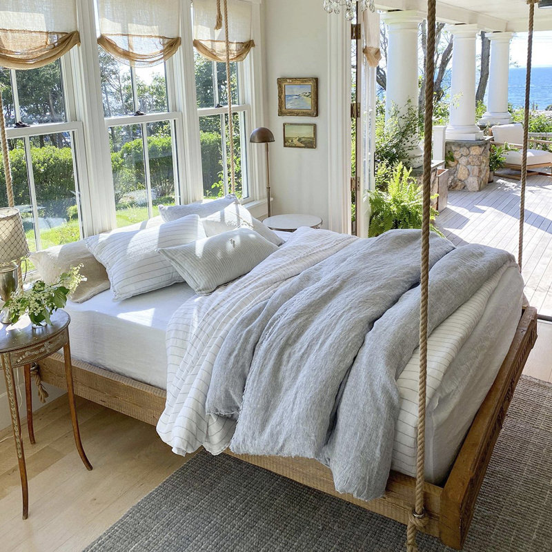 Blake Duvet Cover, Queen, White/Ocean