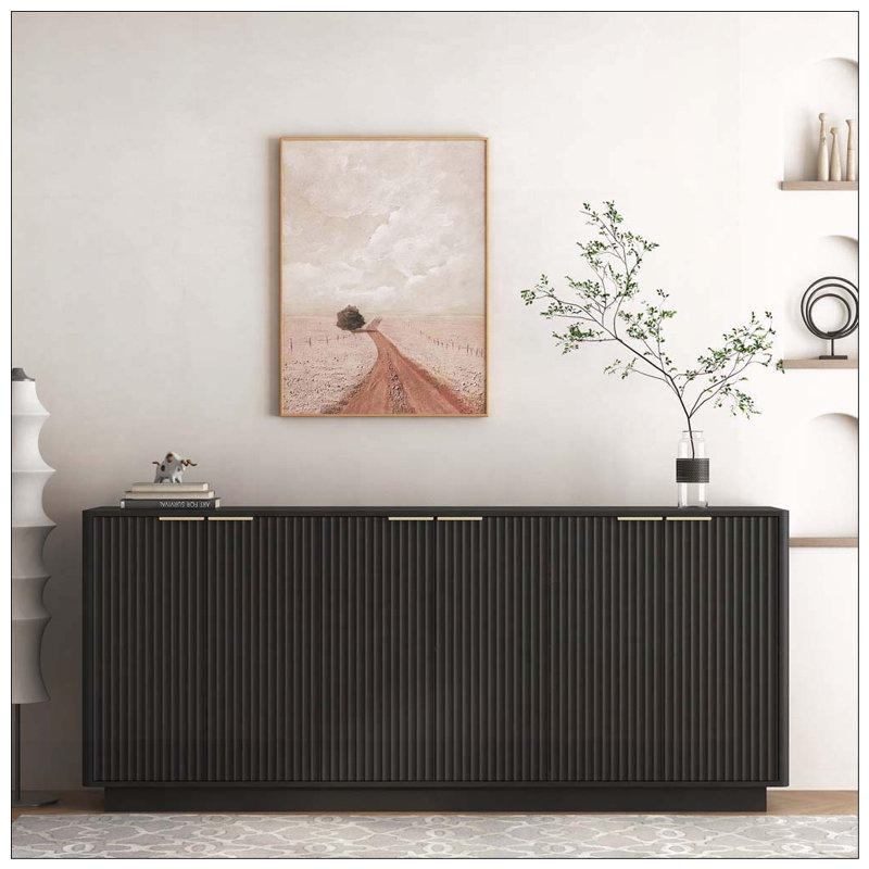 Buffet moderne avec rangement, grand buffet cannelé avec tablettes réglables Modern, Brown