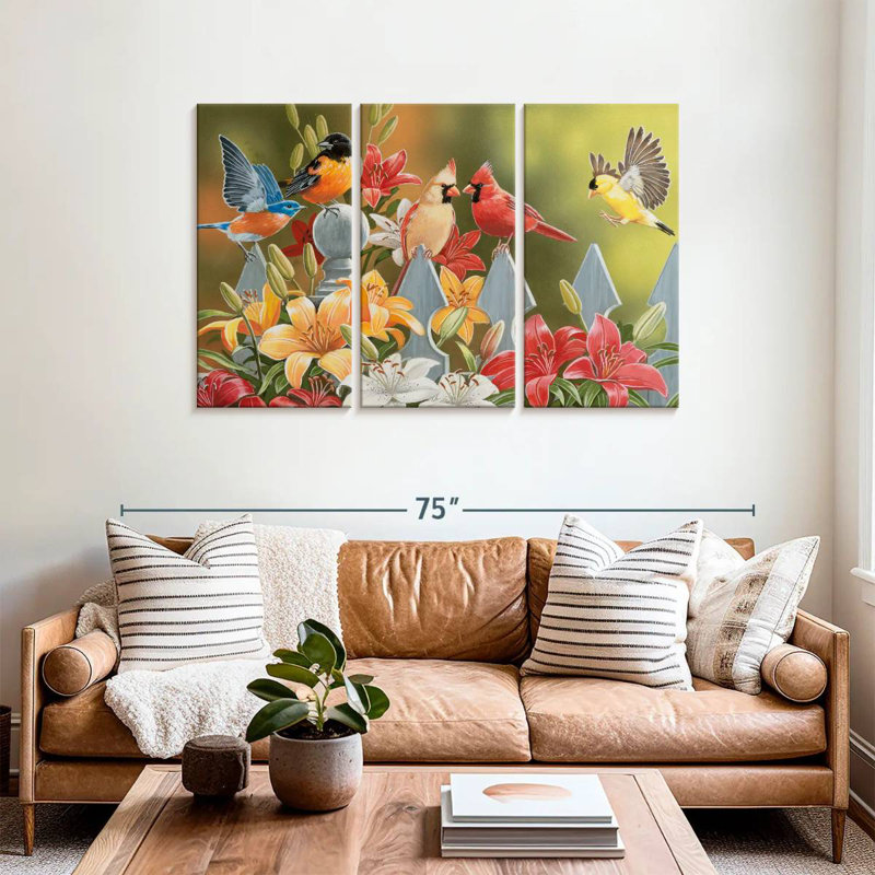 Backyard Birds With Daylilies, 36" H x 57" W