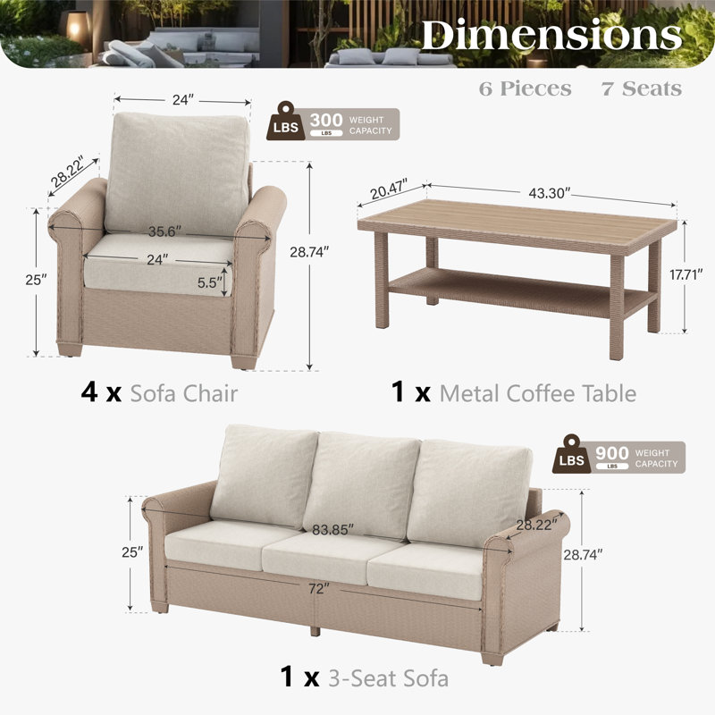 Canapé d'extérieur en rotin pour 7 personnes, Beige, Non