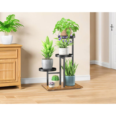 3 Tier Plant Stand Indoor Outdoor Heavy Duty Metal And Wood Shelf For Multiple Plants, Sturdy Vertical Organizer With Adjustable Feet, Space Saving De by Latitude Run