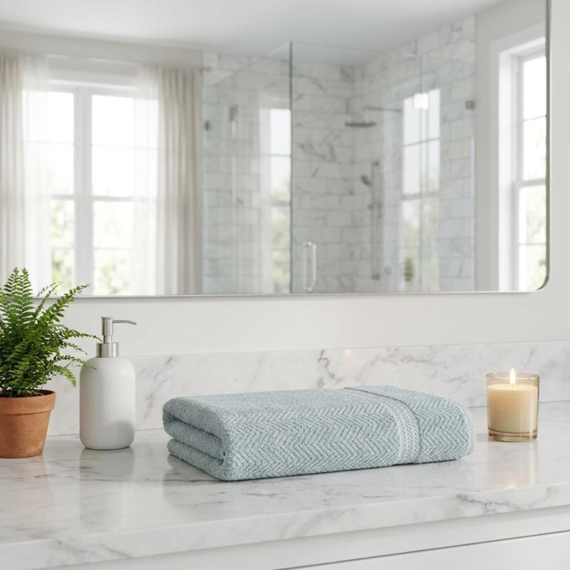 Drap de bain à chevrons en coton turc bleu clair, 101,6 cm x 177,8 cm