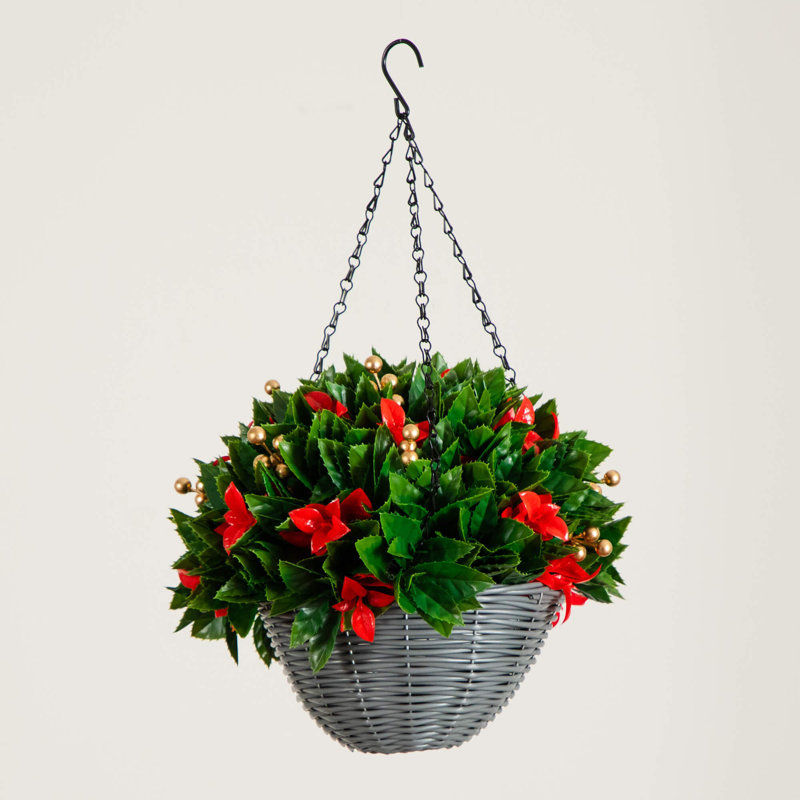 24 po Panier suspendu de Noël pré-éclairé et résistant aux rayons UV avec baies dorées avec 34 lumières DEL blanc chaud (intérieur / extérieur)