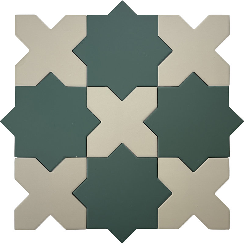 Seville Sage Green 7 in. Star with Ecru Taupe 5 in. Cross Matte Porcelain Wall and Floor Tile (10.62 sq ft/case) - 68 Pack