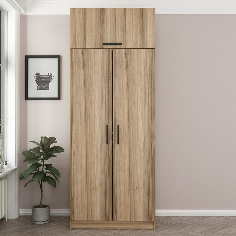 Armoire moderne, couleur chêne, 35,4 po x 92,5 po x 20,5 po | 100% panneau de particules enduit de mélamine, épaisseur: 0,7 pouce | Tablette de 5 kg, conception élégante pour des solutions de rangement élégantes dans n'importe quelle chambre à coucher