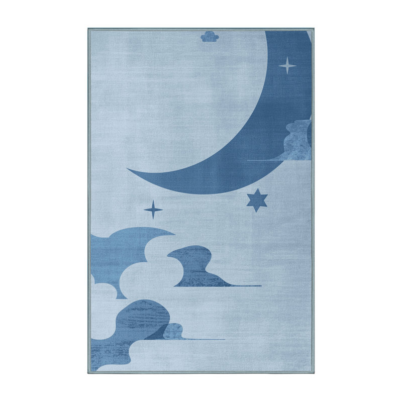 Tapis doux moelleux et minimaliste Iseminger Tsukuyomi en bleu - Reliure bleu ciel, 2 pi x 3 pi