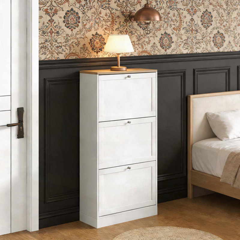 Armoire de rangement pour chaussures mince avec 3 tiroirs rabattables et tablettes réglables