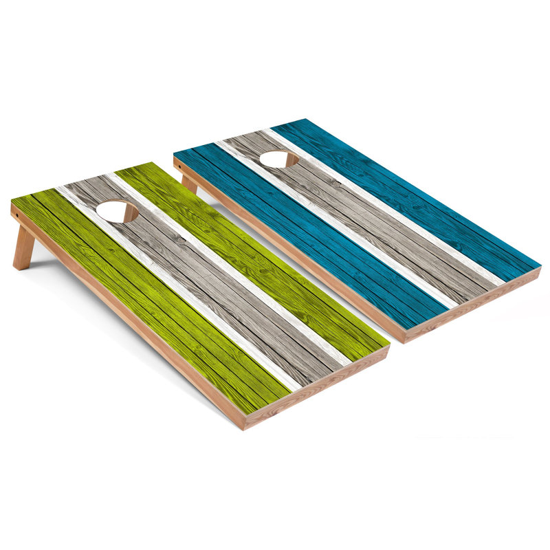 Panneaux de cornhole rayés avec étui et lumières, Lime / turquoise
