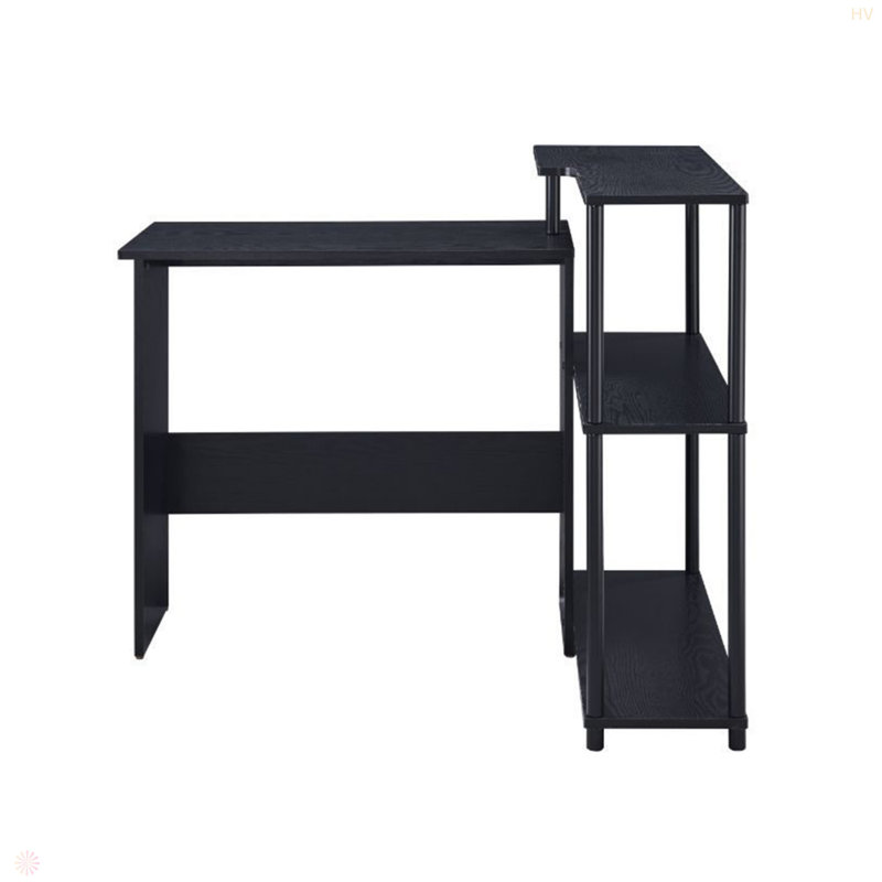 Rectangular Writing Desk With Side Shelf, Black