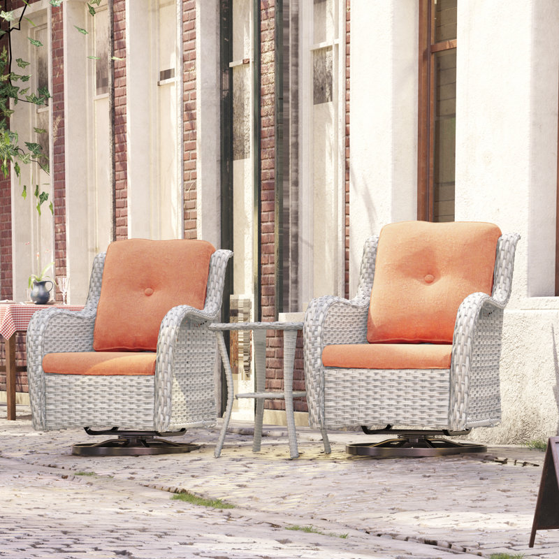 Behrend 2 - Person Patio Dining Set Square Table with Cushions Included, Orange