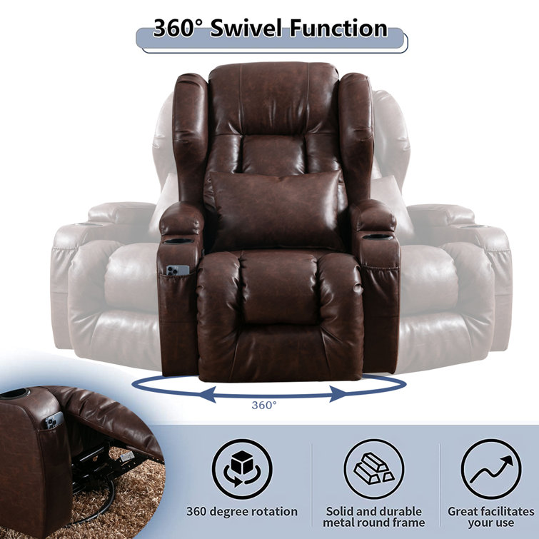 Manual Glider Recliner Swivel Rocking Chair with Lumbar Pillow Cup Holders Latitude Run