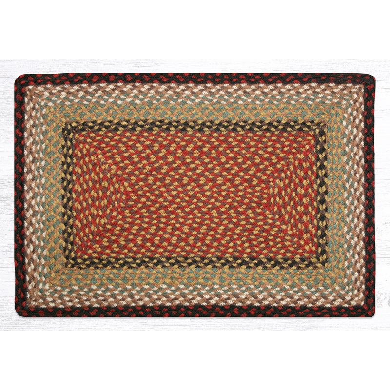  Handwoven Burgundy/Mustard Oblong Braided Rug – Natural Jute Accent Rug, Rectangle 1'8" x 2'6"