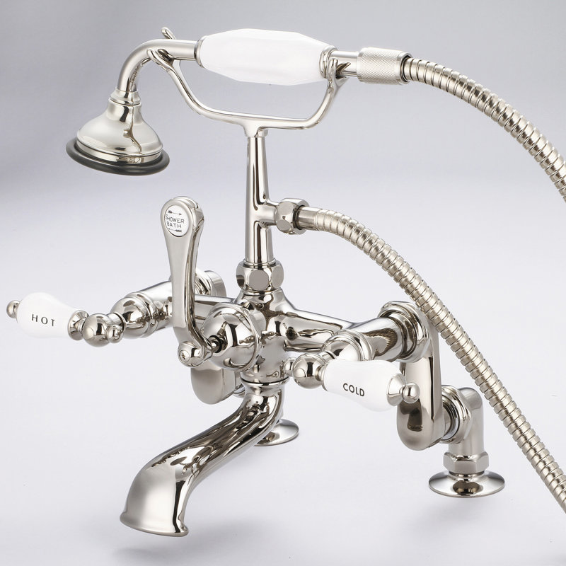 Stonington Deck Tub Filler, Hot and Cold Labeled Porcelain Lever Handles, Polished Nickel