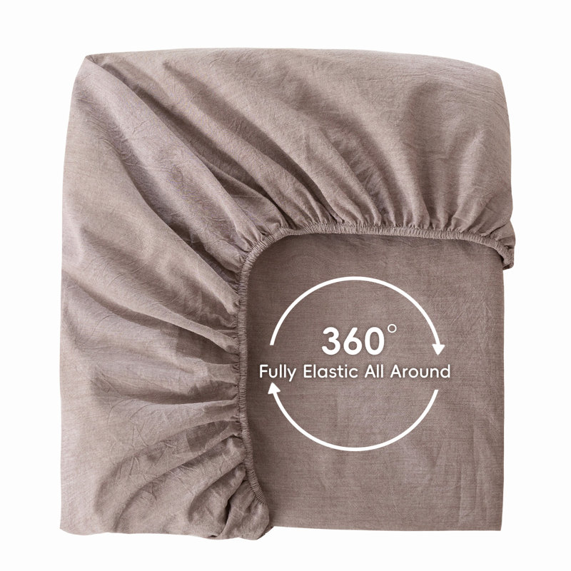 MooMee Fitted Sheet Only Extra Deep Pocket 100% Washed Cotton Linen Like Textured Lightweight Breathable, King, Mauve Brown