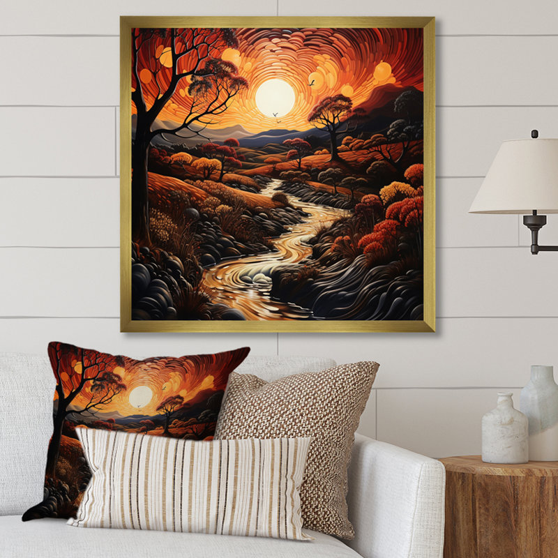 Countryside Crimson Sunset Landscape V - Landscapes Canvas Art Print, H 16 po x l 16 po x P 1 po, Encadrement doré