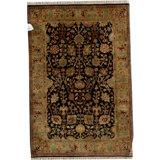 Wool Floral Area Rug in Black/Ivory