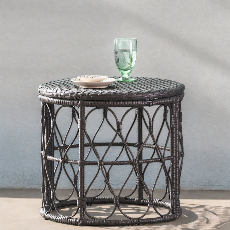 Compact Patio Tables, Grey Rattan Boho Modern Accent For Patio Home