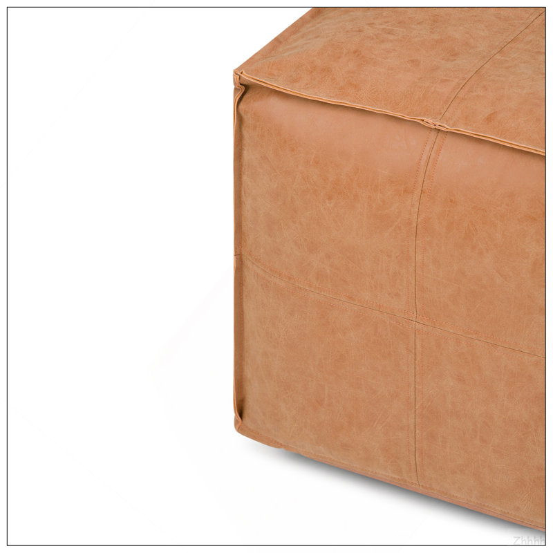 Brody - Grand repose-pieds carré carré brun vieilli, H 14 po x l 30 po x P 30 po, Light Brown Leather