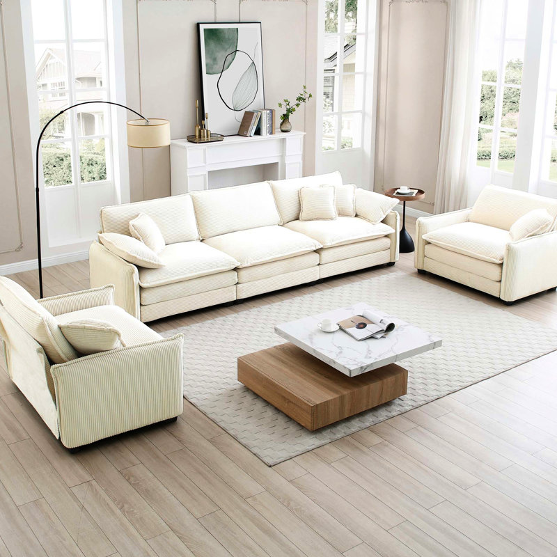 Velours côtelé beige 5, coussins et coussins moelleux, look cinéma maison, simple et confortable 3 + 2 lits simples, conception de cinéma, flair