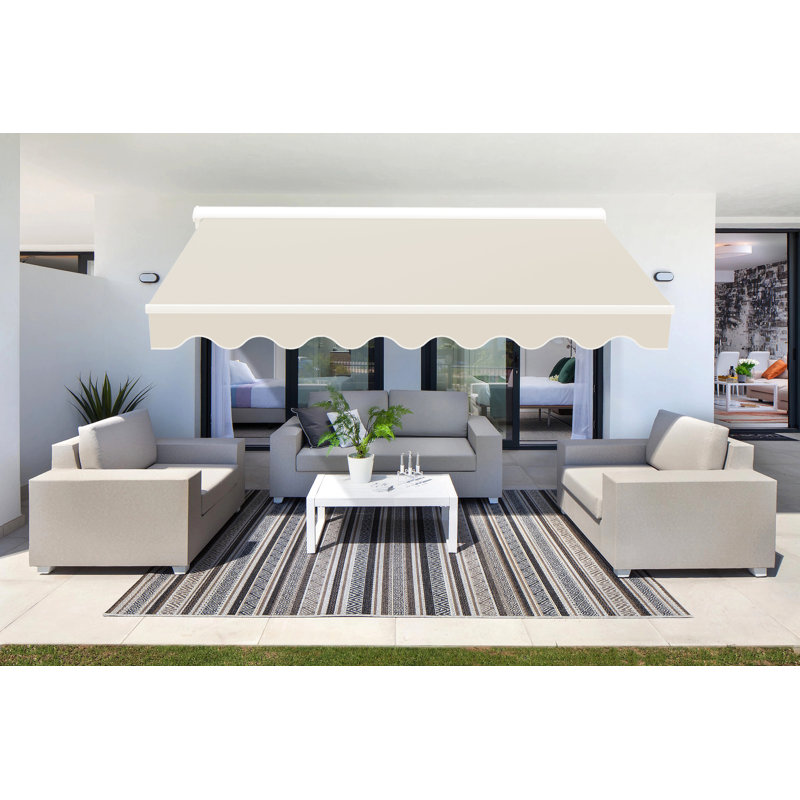 Canopee Manual Retractable Patio Awning with Protective Case 300g POLY, Beige, 5.91" H x 156" W x 98.4" D