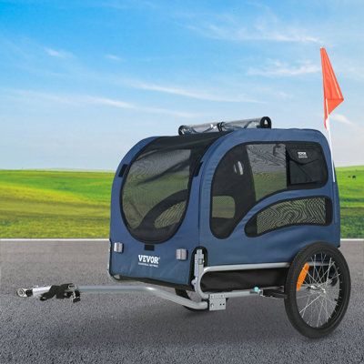 Dog Bike Trailer, Supports Up To 100 Lbs, Pet Cart Bicycle Carrier, Easy Folding Frame With Quick Release Wheels, Universal Bicycle Coupler, Reflectors, Flag, Collapsible To Store, Blue/Black